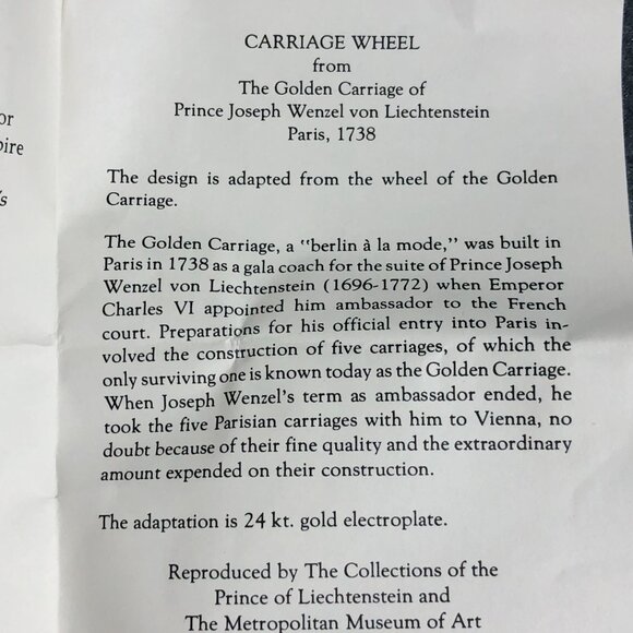 MMA Carriage Wheel brooch METROPOLITAN MUSEUM OF ART pin/Brooch Gold Rare VTG - Picture 10 of 12